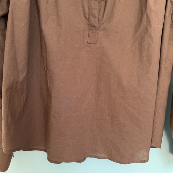 A Shirt Thing "Celeste" Cabo Chocolate Cotton Long Sleeve Popover Blouse Top - Picture 6 of 14